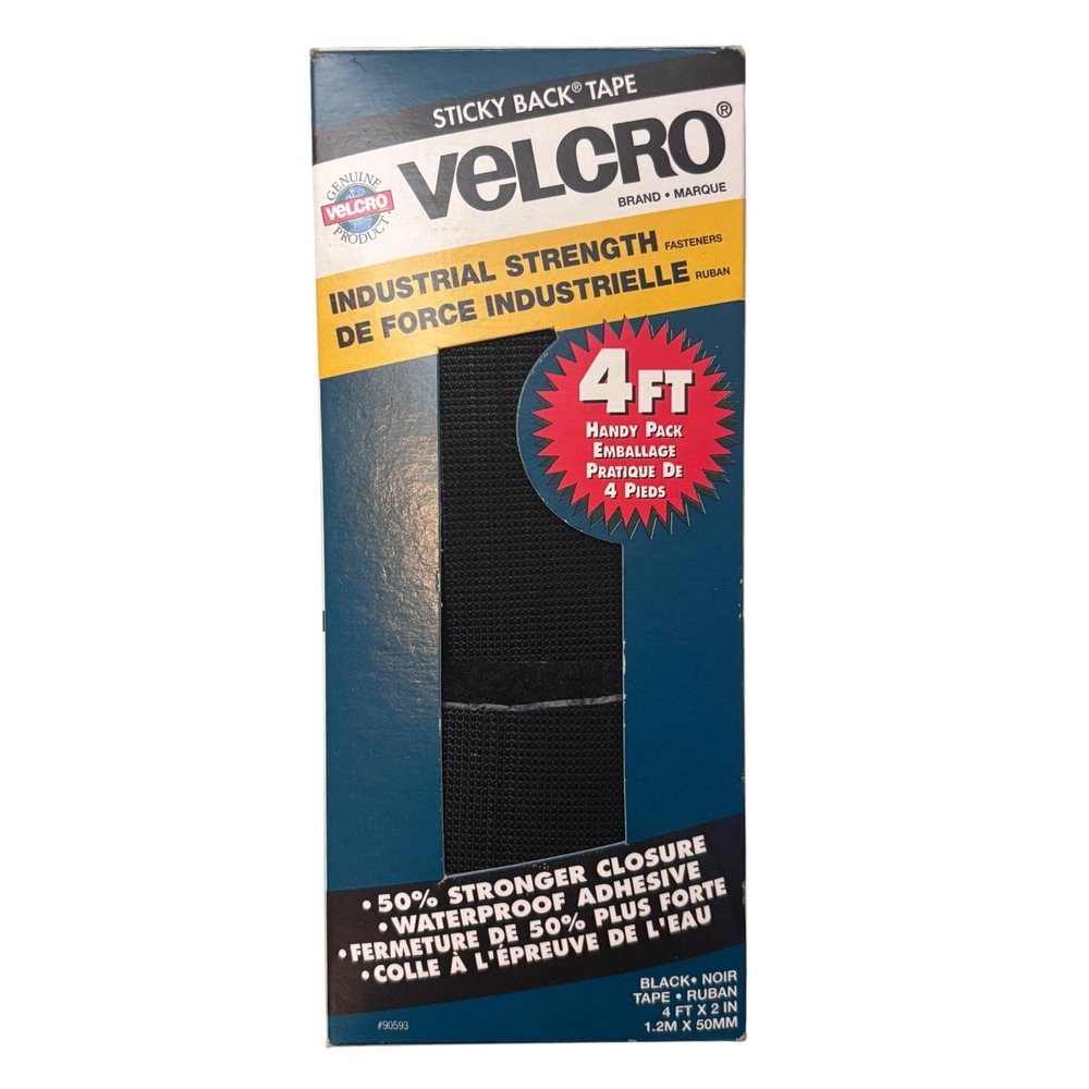 Velcro Industrial Strength Sticky Back Tape Black 4ft x 2in Waterproof 90593